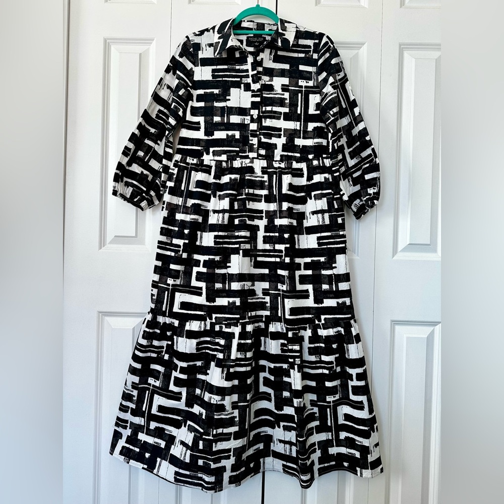 Rachel Zoe Black and White Abstract Midi Dress